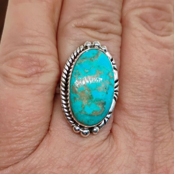 Southwest Sterling Silver Turquoise Ring w/Amazing Matrix Adjustable Size 7 - Picture 2 of 7